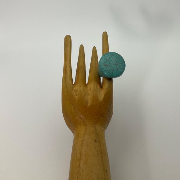 VTG Chunky Artisan Handmade Turquoise Color tone Round Ceramic Ring Plus size 9. - Picture 3 of 9